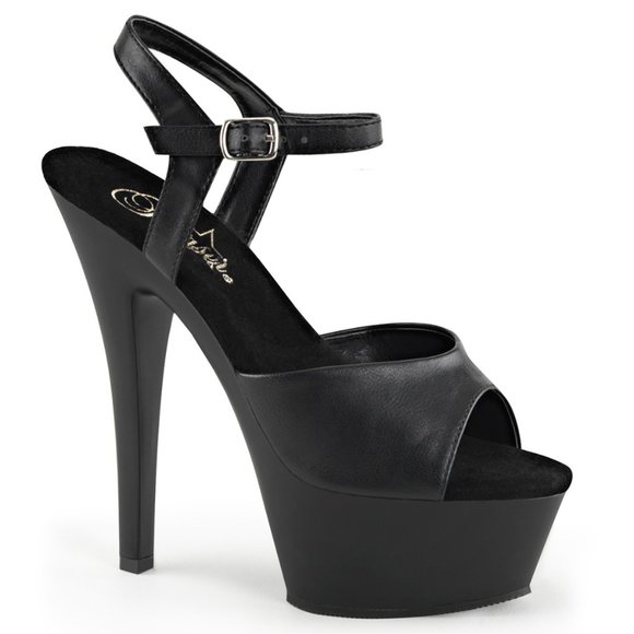 Pleaser Kiss 209 Platform Stiletto Heels - Black Pu Faux Leather - Picture 1 of 5